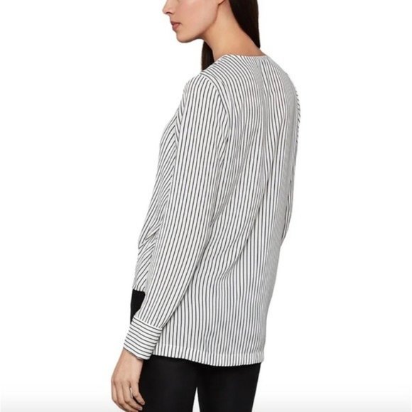 BCBG Max Azria Striped Faux Wrap Optic White Med - Picture 2 of 8